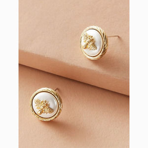 3/$30 Minimal White Gold Bee Round Stud Earrings